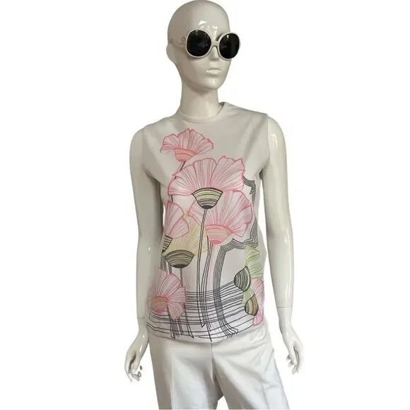 Mod 1960s Handmade One of a Kind Floral Sleeveless Shift Blouse - Picture 4 of 11